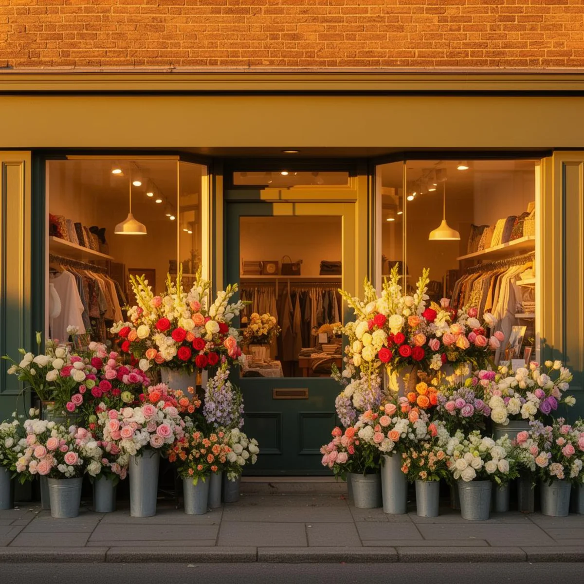 Même vitrine en heure dorée, couleurs vives
