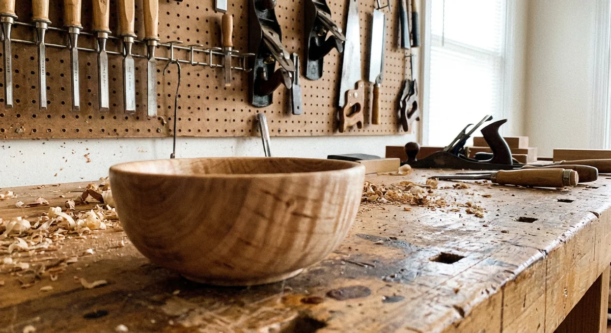 Chaise en bois dans atelier sombre