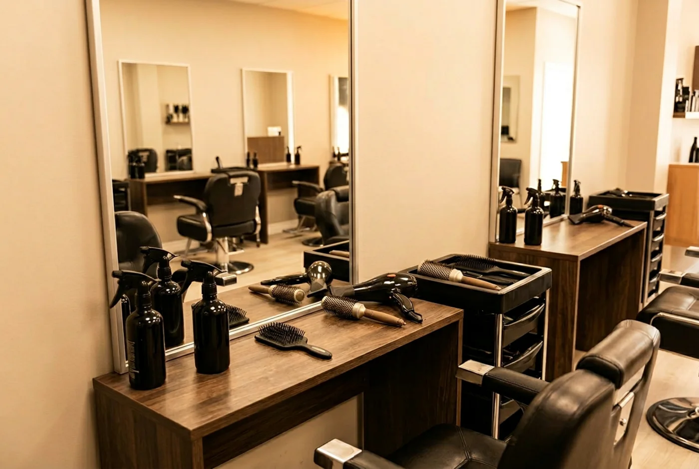 Même espace coiffure sans reflet parasite
