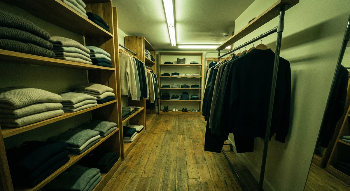 Intérieur boutique vêtement avec dominante verdâtre